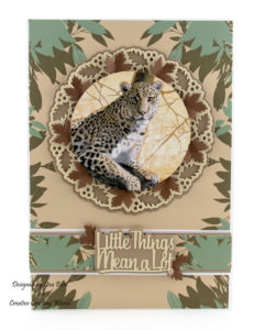 This handmade card has been created using the new Pollyanna Pickering dvd- rom called ‘African Safari II’ by Creative Crafting World.