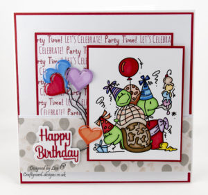 Today’s handmade card has been created for I Love Promarker blog challenge 377. I have used a digi image from Bugaboo Digi Stamps called Turtle Trio Birthday