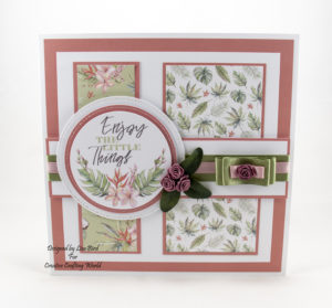 This handmade card has been created using a paper collection called ‘Tropical Dreams’. This is a new paper collection is from The Paper Boutique range from Creative Crafting World
