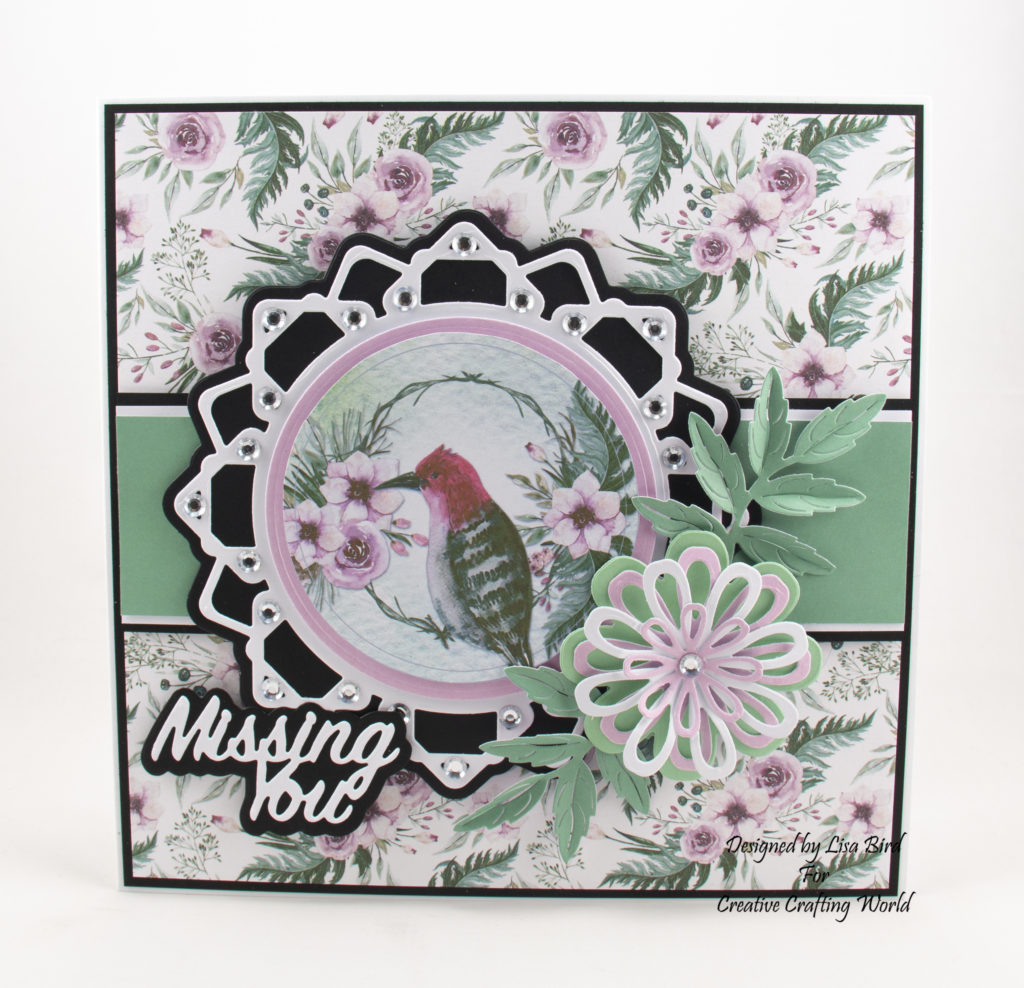 This handmade card has been created using a new paper collection called ‘Forest Blooms’ and a new die collection called ‘Lovely Lattice Die Collection’  This is a new range from The Paper Boutique from Creative Crafting World.