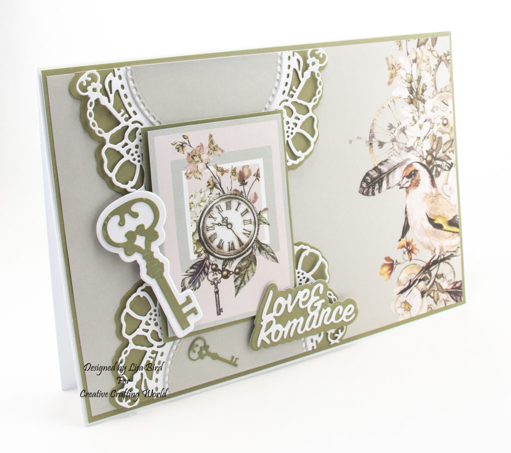 7" by 10" Steampunk card with bird and flowers