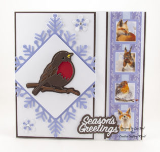 Season's greetings Christmas card using a sprinkle of winter collection with a robin