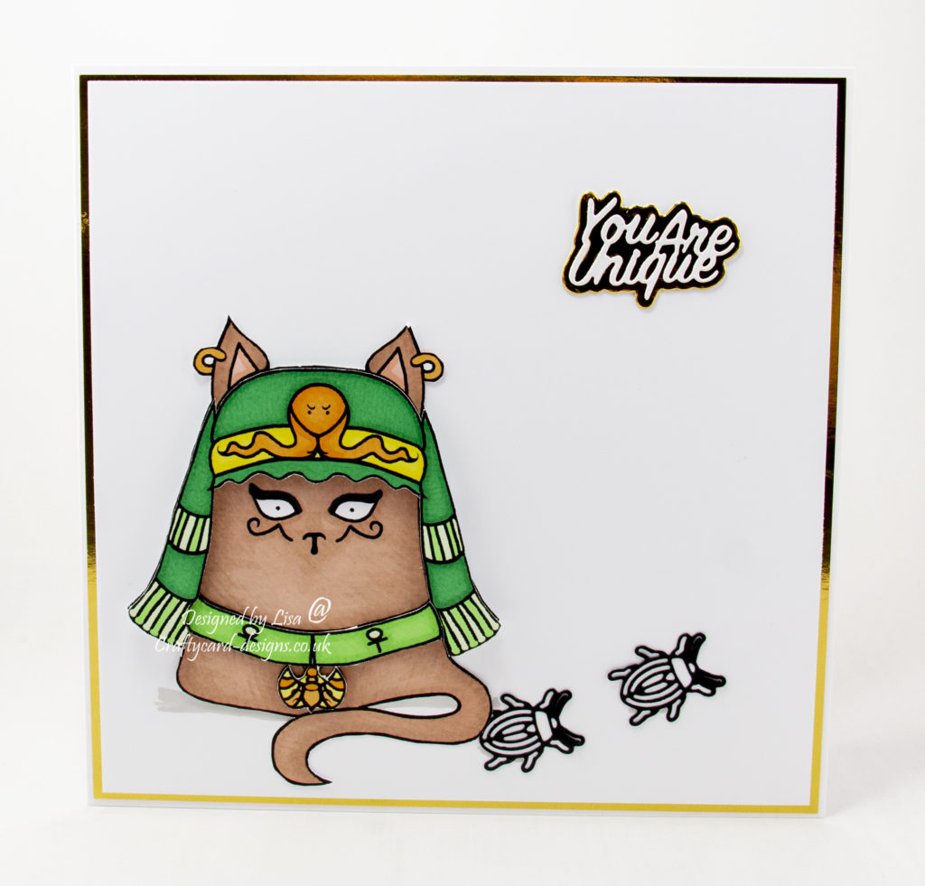 Handmade card using a digi image called Kleokatra from Knitty Kitty