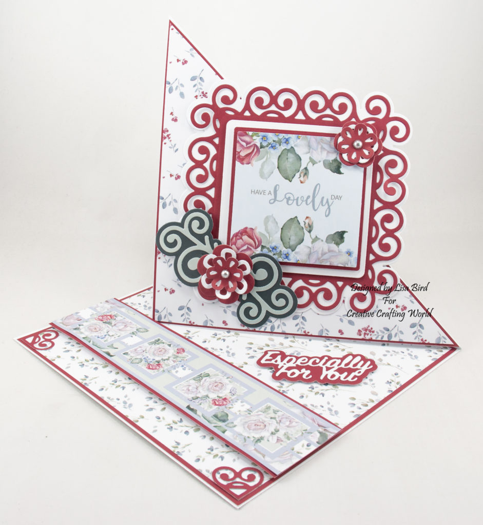Handmade easel card using The walled garden paper collection