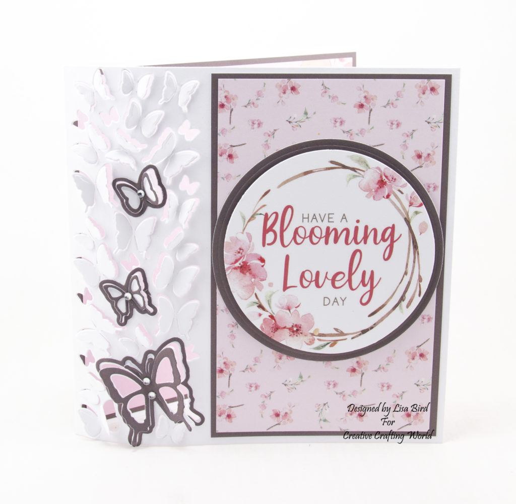 Handmade card using Blossoms in the Breeze paper collection and die collection called Blissful Butterflies from Creative Crafting World