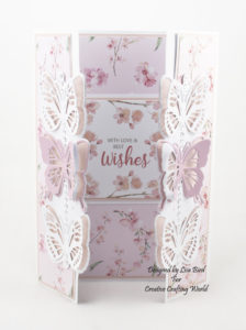 Handmade gatefold card using Blossoms in the Breeze and new die collection called Blissful Butterflies