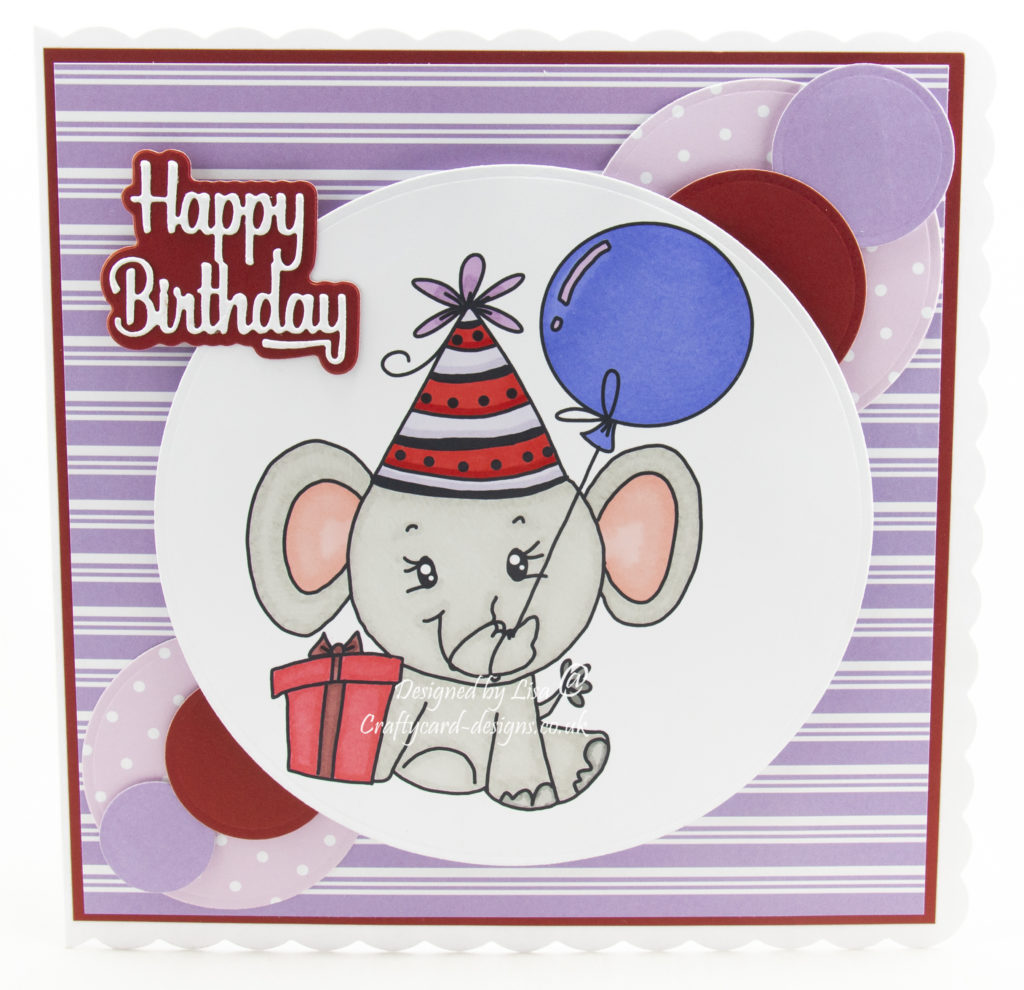 Handmade card using digi image from Bugaboo Stamps called Simple Cute Birthday Elephant