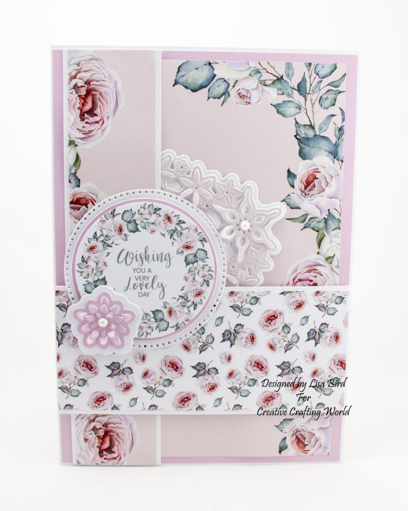 Handmade card using morning whispers paper collection and Flower garden die collection