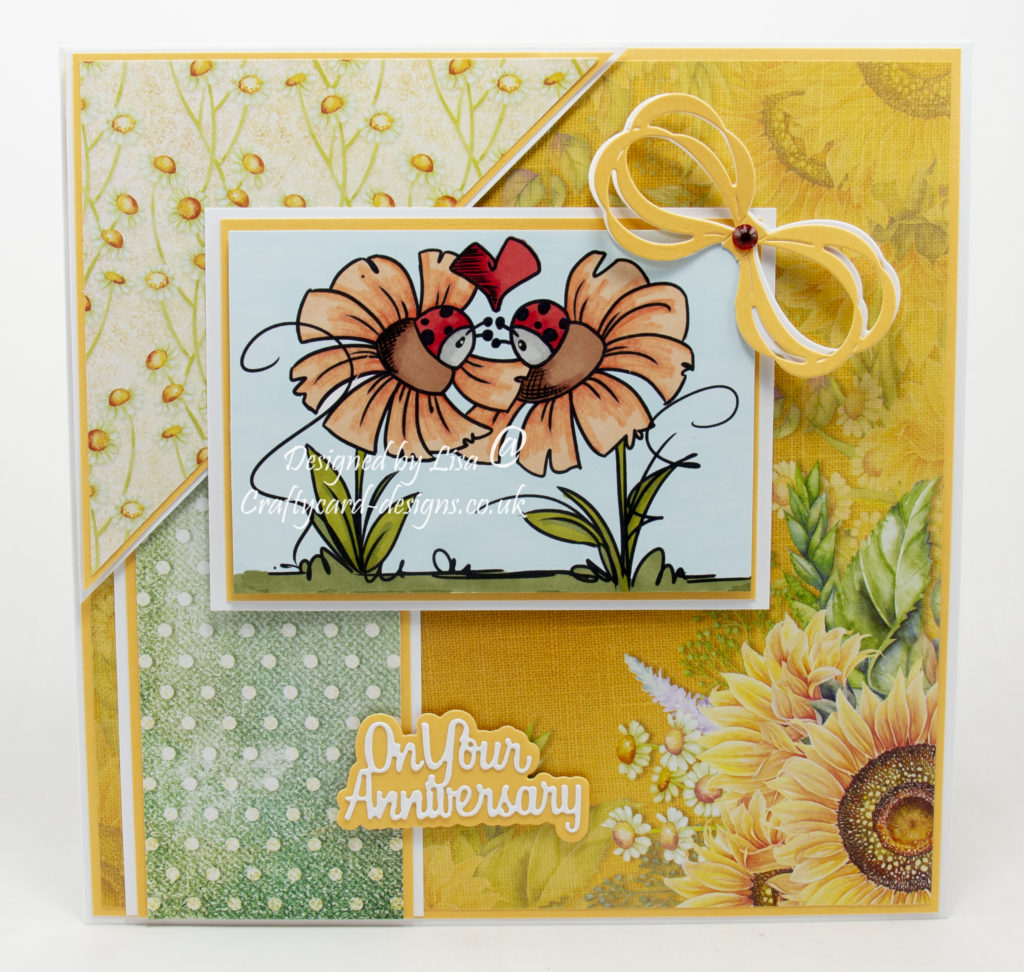 Handmade card using a digi image from Bugaboo Stamps called Flower Ladybug Love