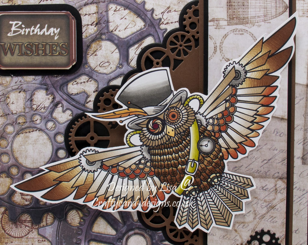 For my card I have used a digi image from The Art And Creations Of Lauren C Waterworth called Steampunk Owl