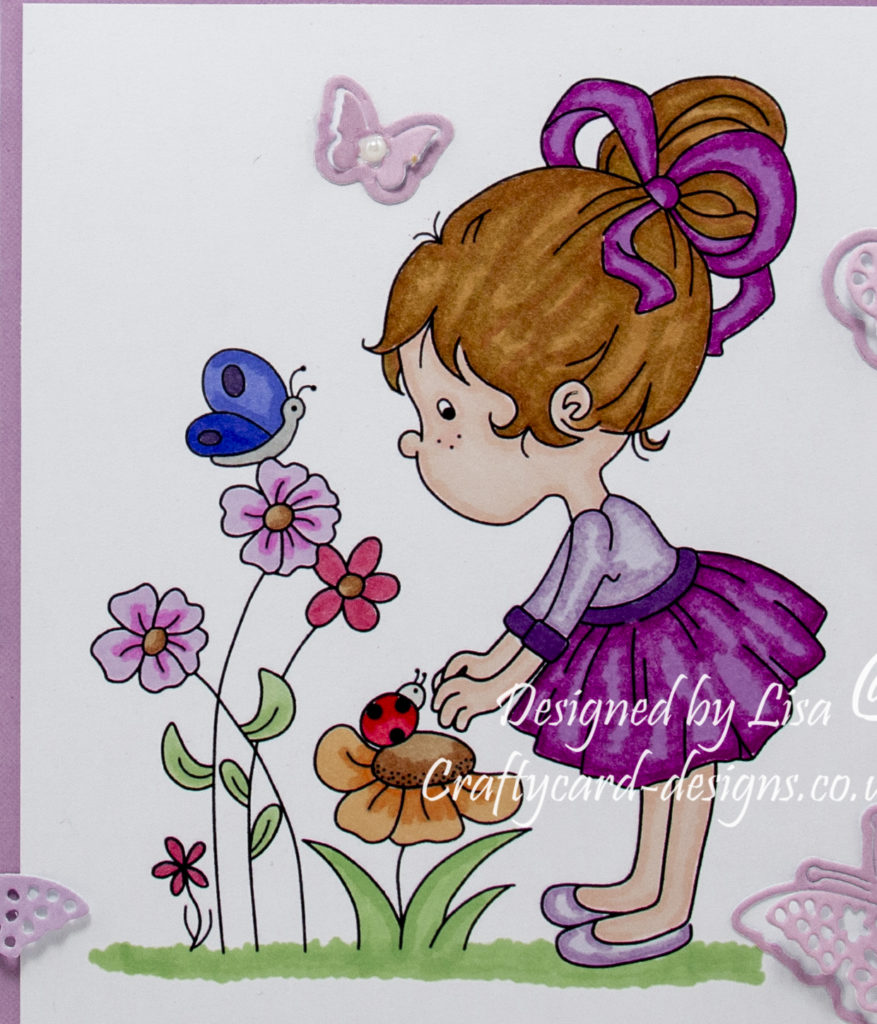 A close up of digi image from Crafty Sentiments Designs called Harriet-Lady Bird and Butterfly