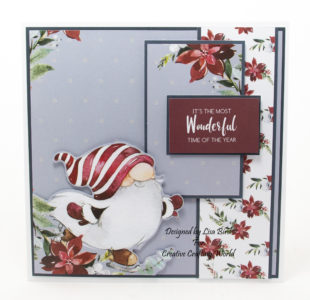handmade card has been created using a Paper Boutique paper collection from Creative Crafting World called Winter Gnomes.