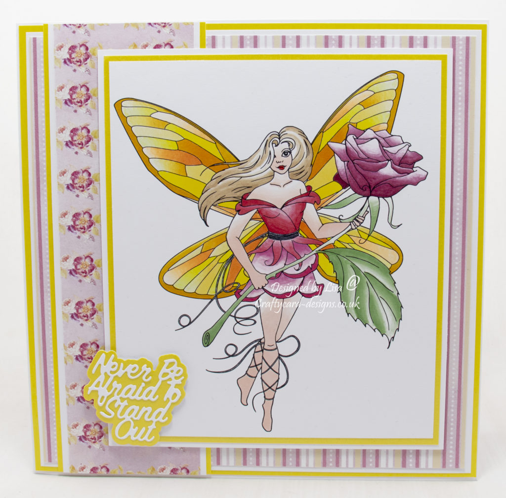 Handmade card using a digi image design from Craftsuprint called Rose Fairy Stamp