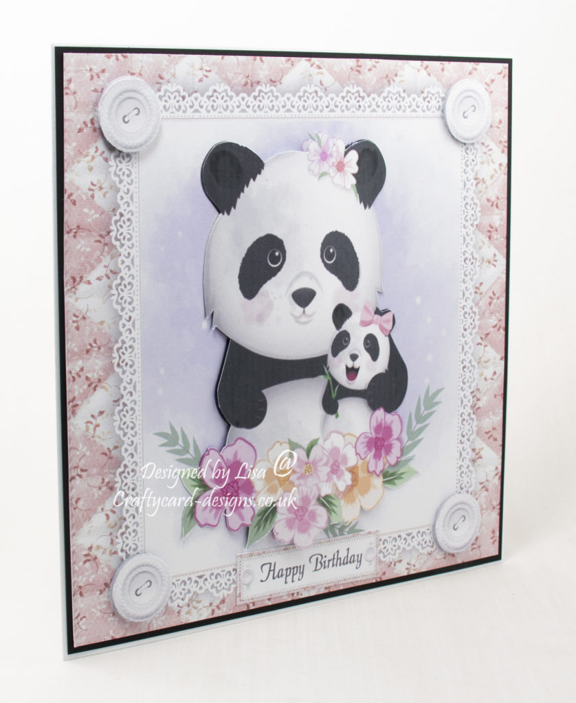 handmade card has been created using a digi image design from Craftsuprint called Gorgeous Panda Family
