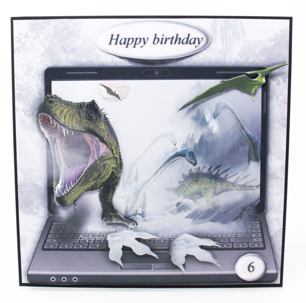 Handmade card using an image sheet from from Craftsuprint called Dinosaur Winter