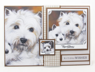 Handmade card has been created using a new dvd-rom called Family Portraits – Dogs Volume II