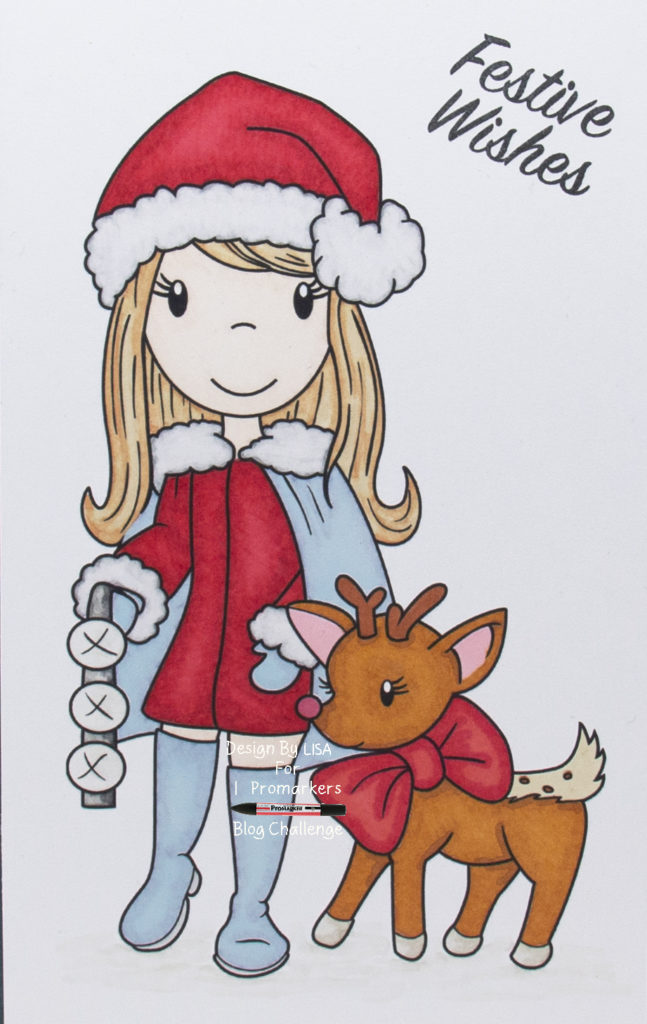 Handmade card using a digi image from Paper Nest Dolls called Holiday Friends
