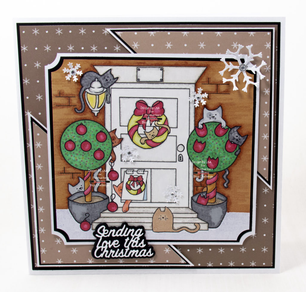 Handmade card using  a digi image from Eekers Knitty Kitty called Christmas Cat Flap