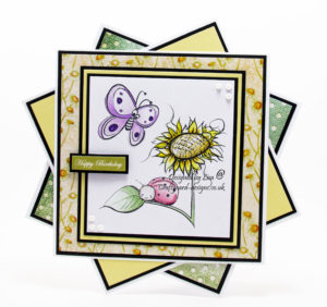 Handmade card using a digital stamp from Oddball Art Co. called Cute Whimsical Spring Garden - Lets Meet at the Sunflower