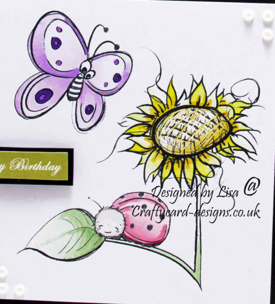 Handmade card using a digital stamp from Oddball Art Co. called Cute Whimsical Spring Garden - Lets Meet at the Sunflower