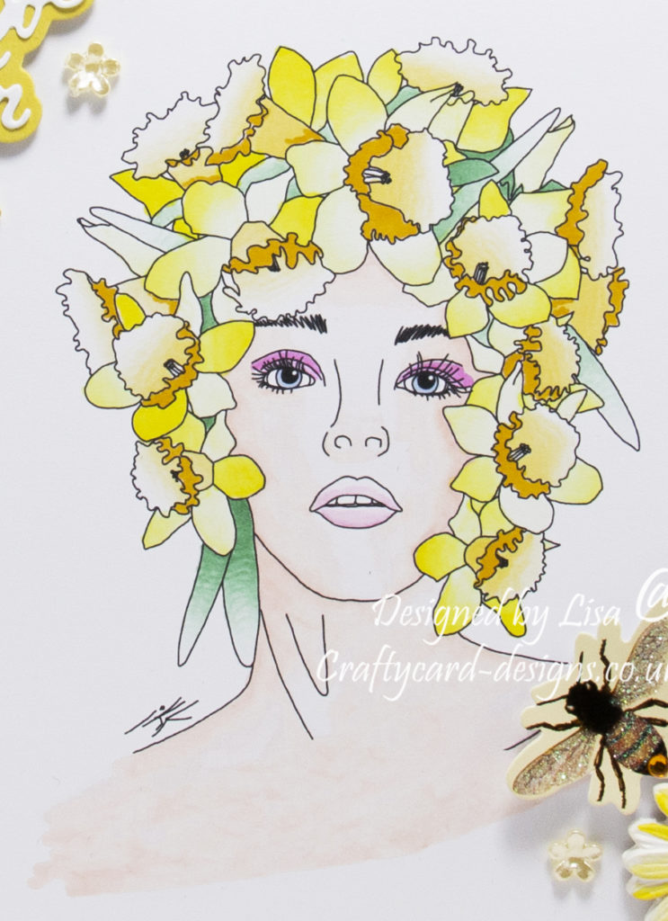 Handmade card using a digital stamp from Ike's Art called Daffodil Fairy.
