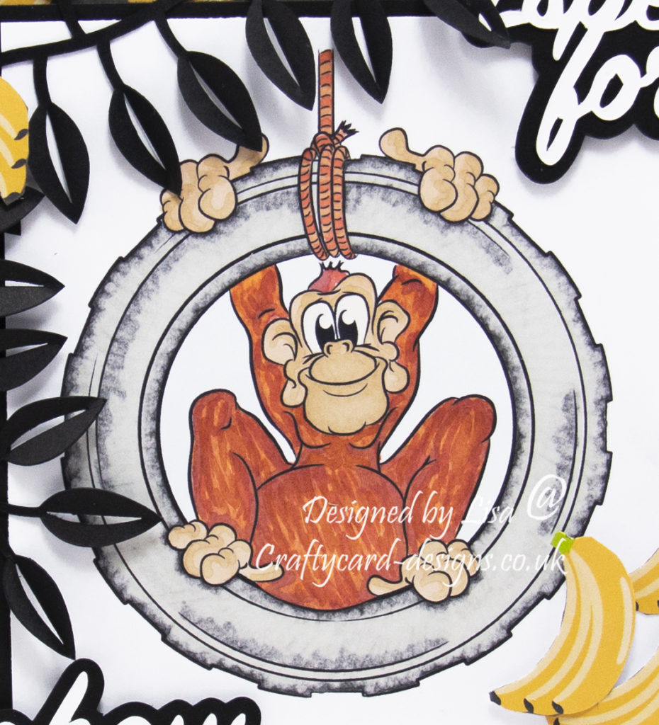 Handmade card using a a digital stamp from Dr. Digi's called Chaz The Chimp.