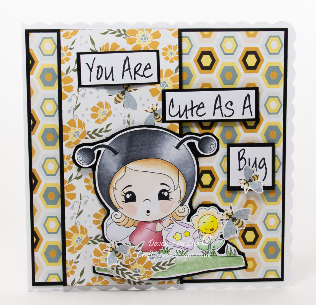 Handmade card using a digi image from Stampers Delight called Kawaii Cute As A Bug
