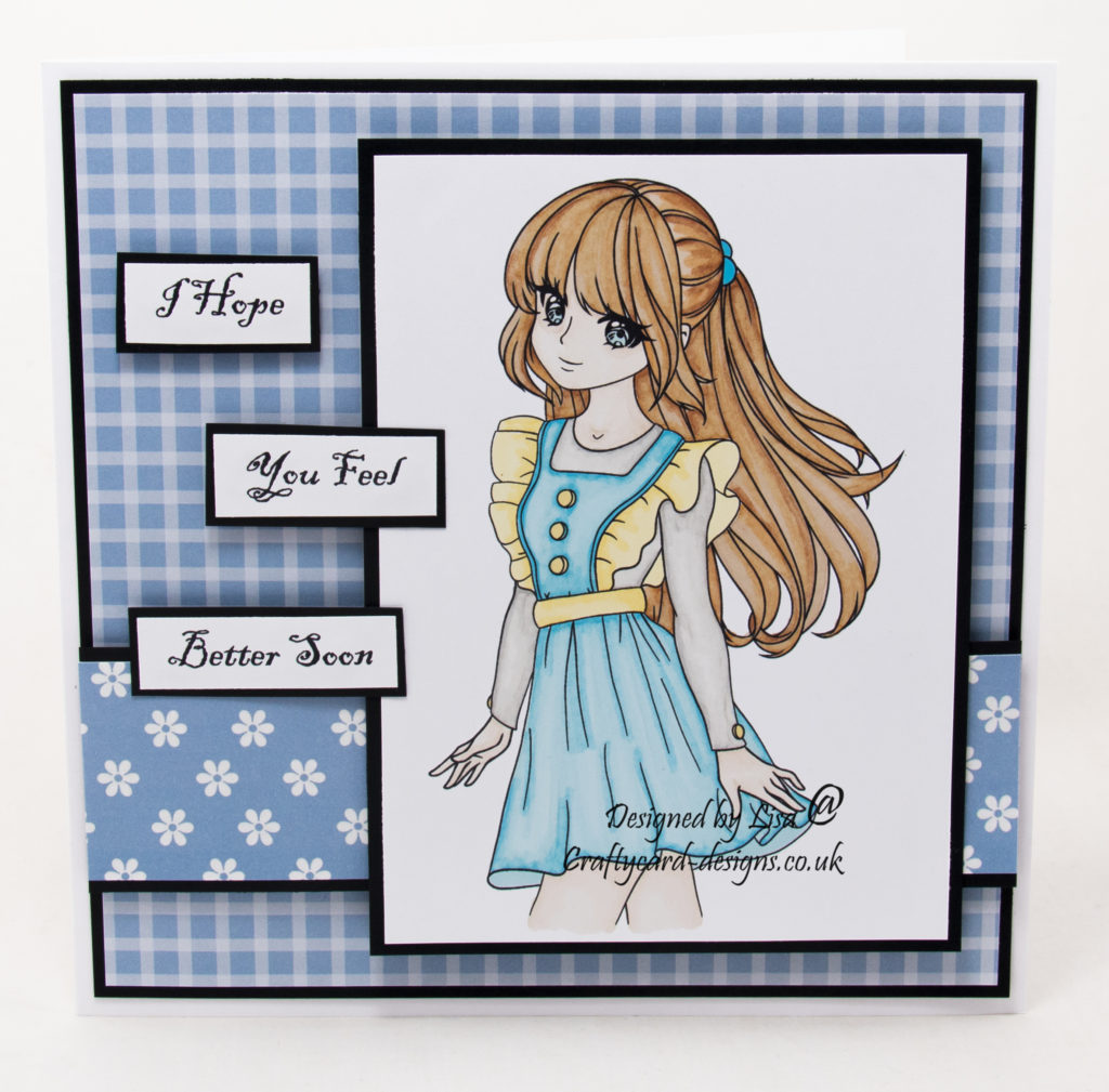 Handmade card using digital image from Stampers Delight called Anime Alice