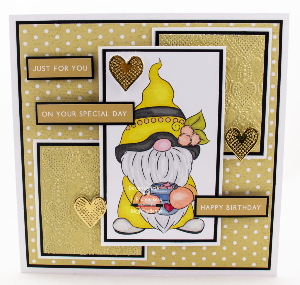 Handmade card using an image from Digi Doodle Studios called Antoni Coffee Gnome