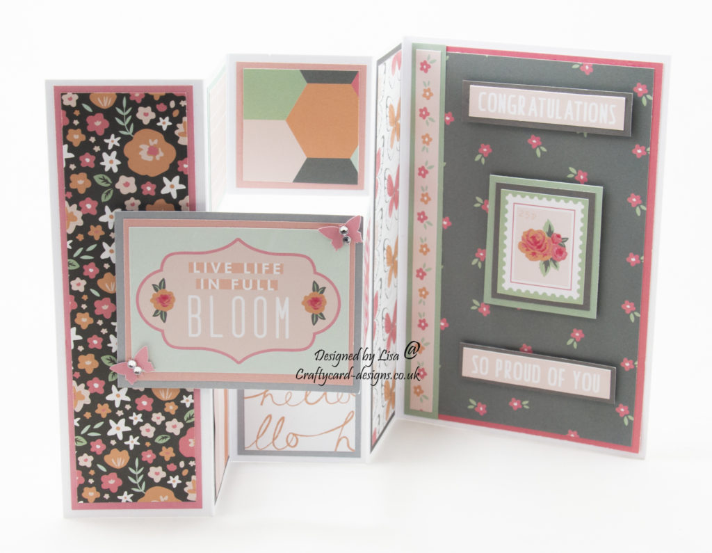Today’s handmade card is a centre tri-fold shutter card using the Lovely Days paper collection from Creative Crafting World.