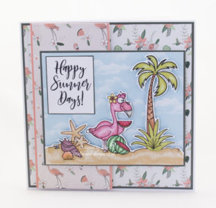 Handmade card using a digital image from Mirtillamente Craft Shop called Crazy Paw Flamingo Watermelon