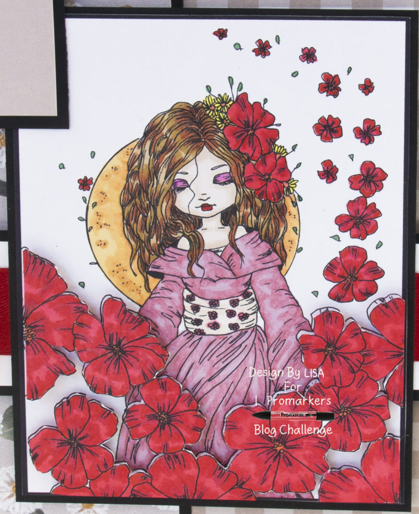 Handmade card using a digital image from Mirtillamente Craft Shop called Flower Petals