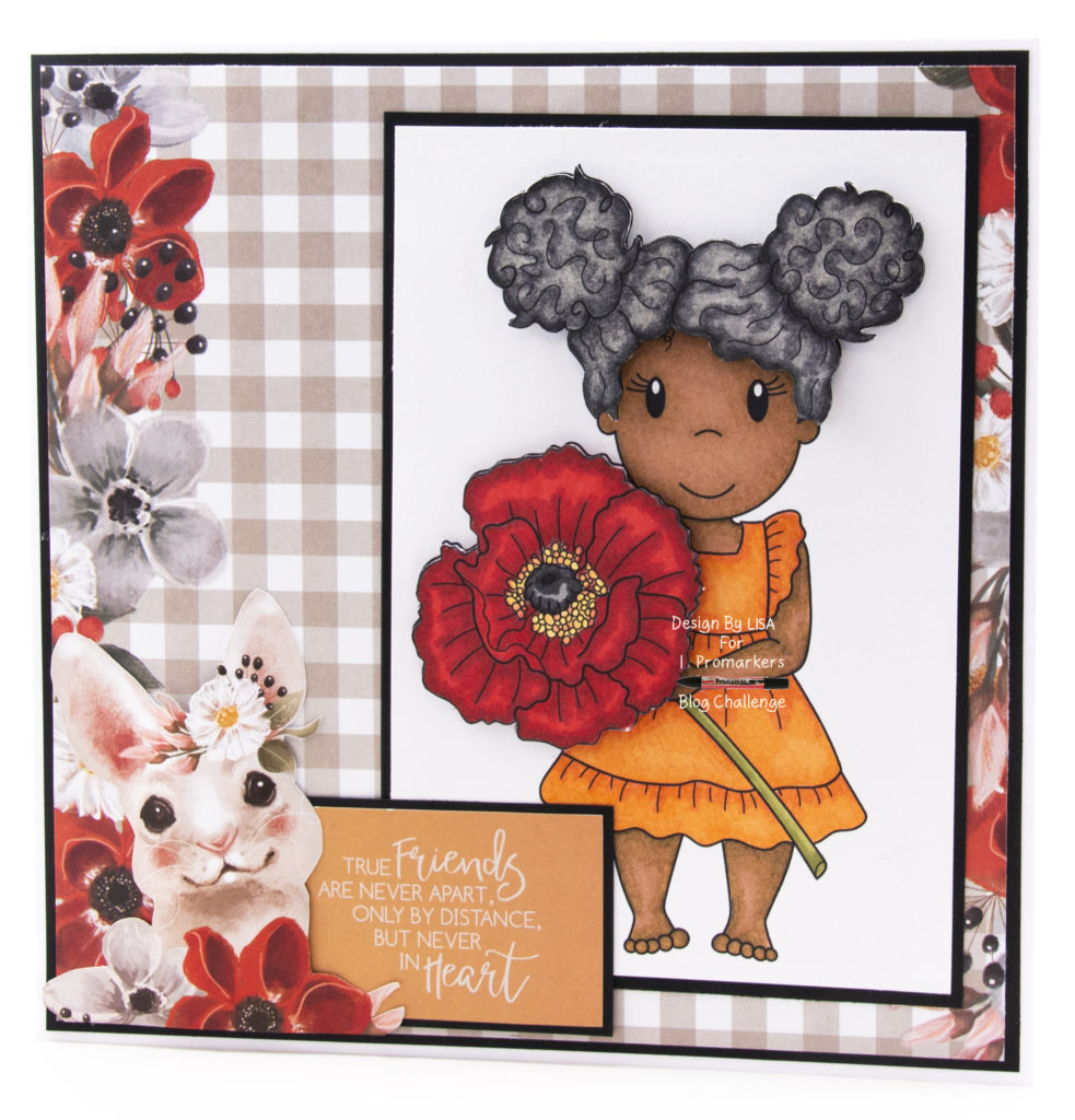 Handmade card using a digital image from Paper Nest Dolls called Amara With Poppy