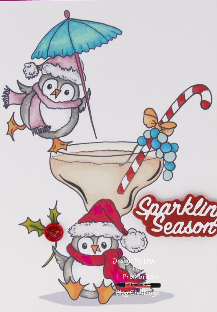 Handmade card using a digital image from Hetty Clare called Festive Cocktail