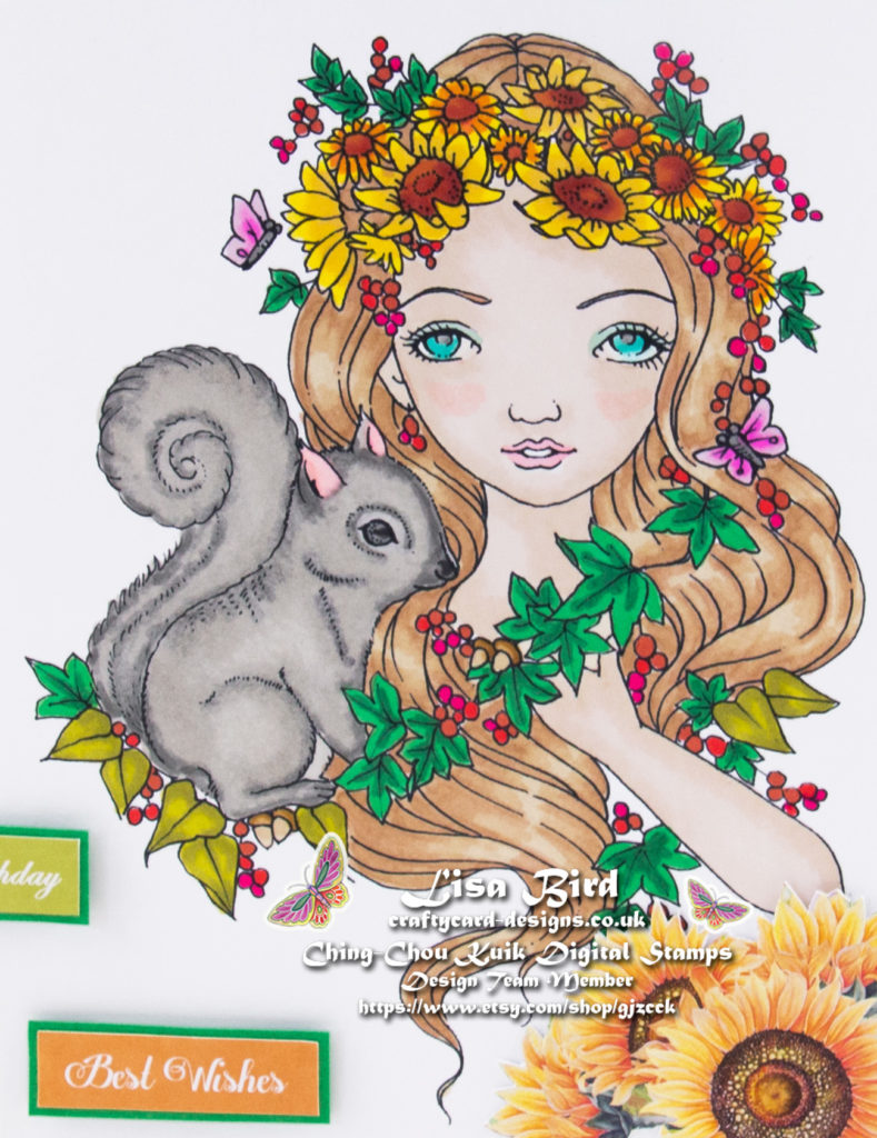 Handmade card using a digital image from Ching-Chou Kuik called Fall Squirrel