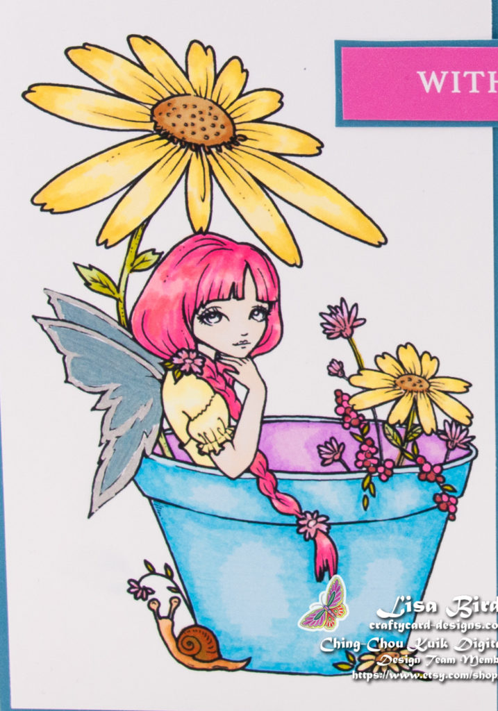 Handmade card using a digital image from Ching-Chou Kuik called Garden Daisy Fairy