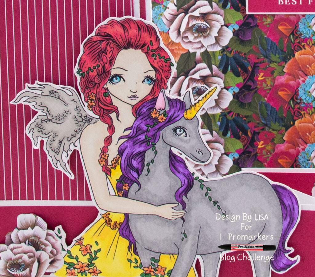 Handmade card using a digital image from Ching-Chou Kuik called Unicorn Love