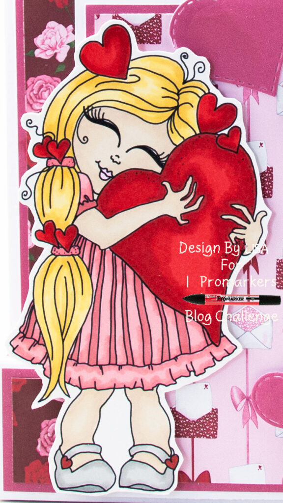 Handmade card using a digital image from Hetty Clare Art called Mini Miss Valentine
