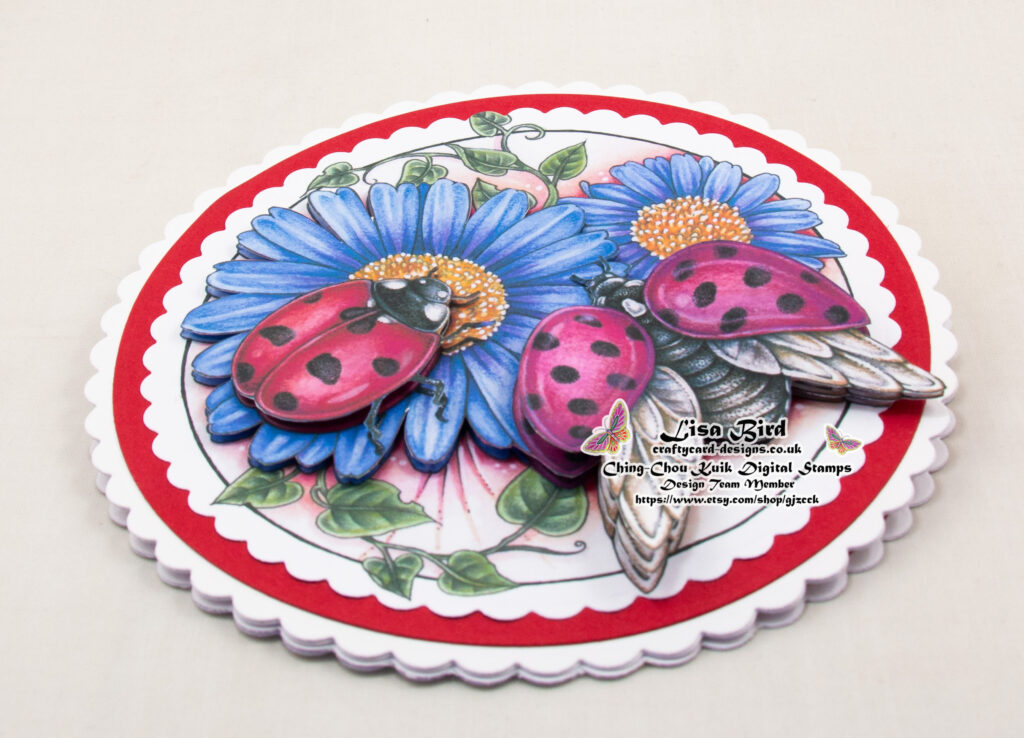 Handmade card using a digital image from Ching-Chou Kuik called Two Ladybugs