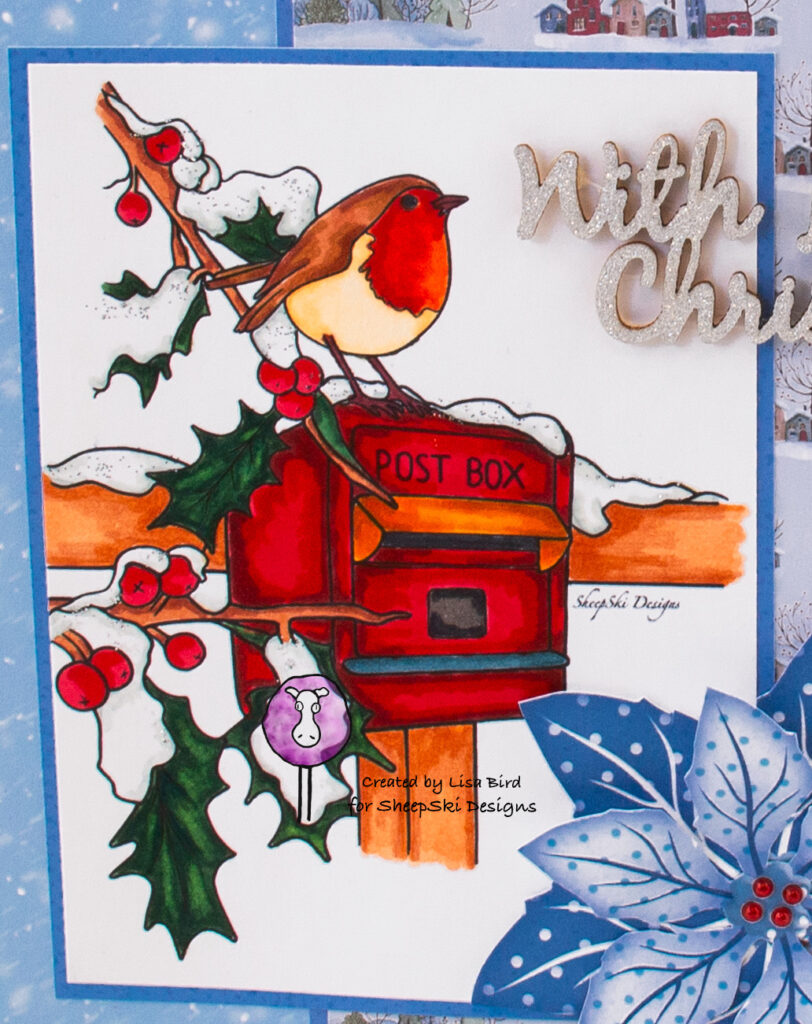 Handmade card using a digital image from SheepSki designs called Christmas Post Box