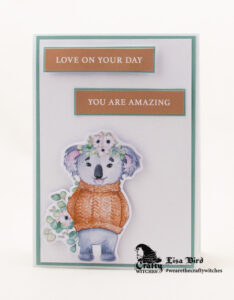 Handmade card using Koala Cuddles collection from The Crafty Witches